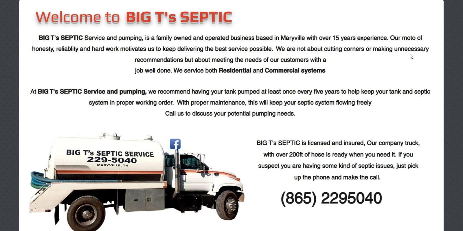 Big T's septic tank service